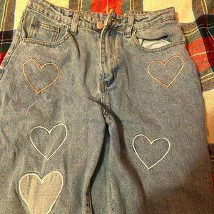 heart patchwork embroidered denim jeans